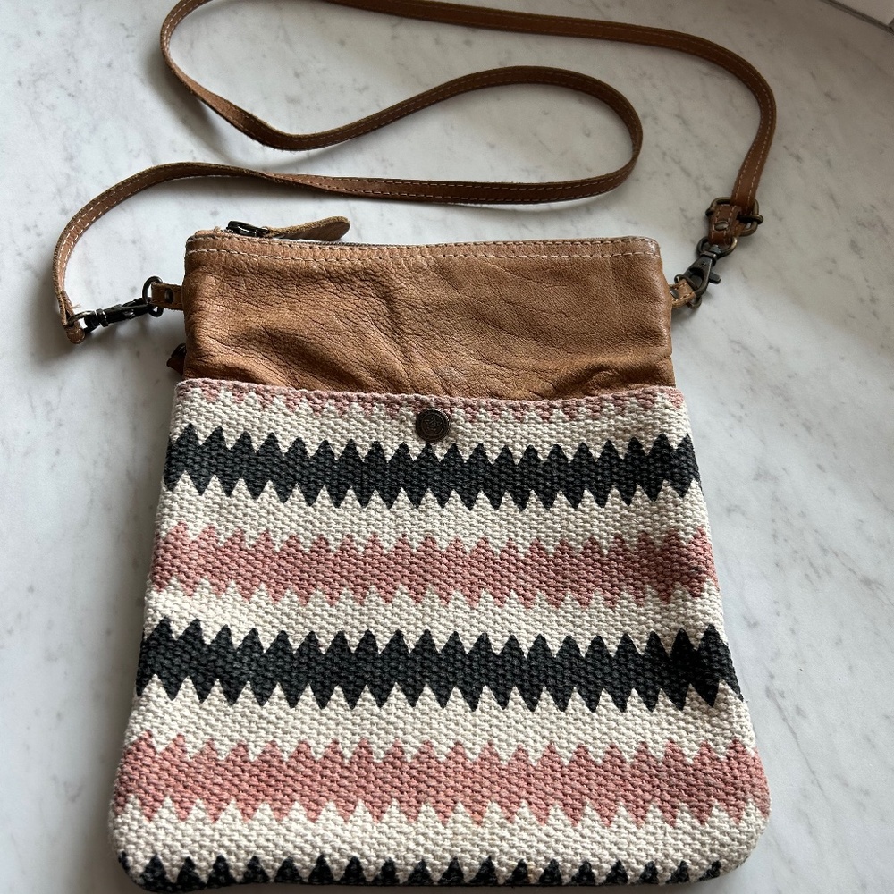 Handwoven Pink & Black Zigzag Crossbody Bag